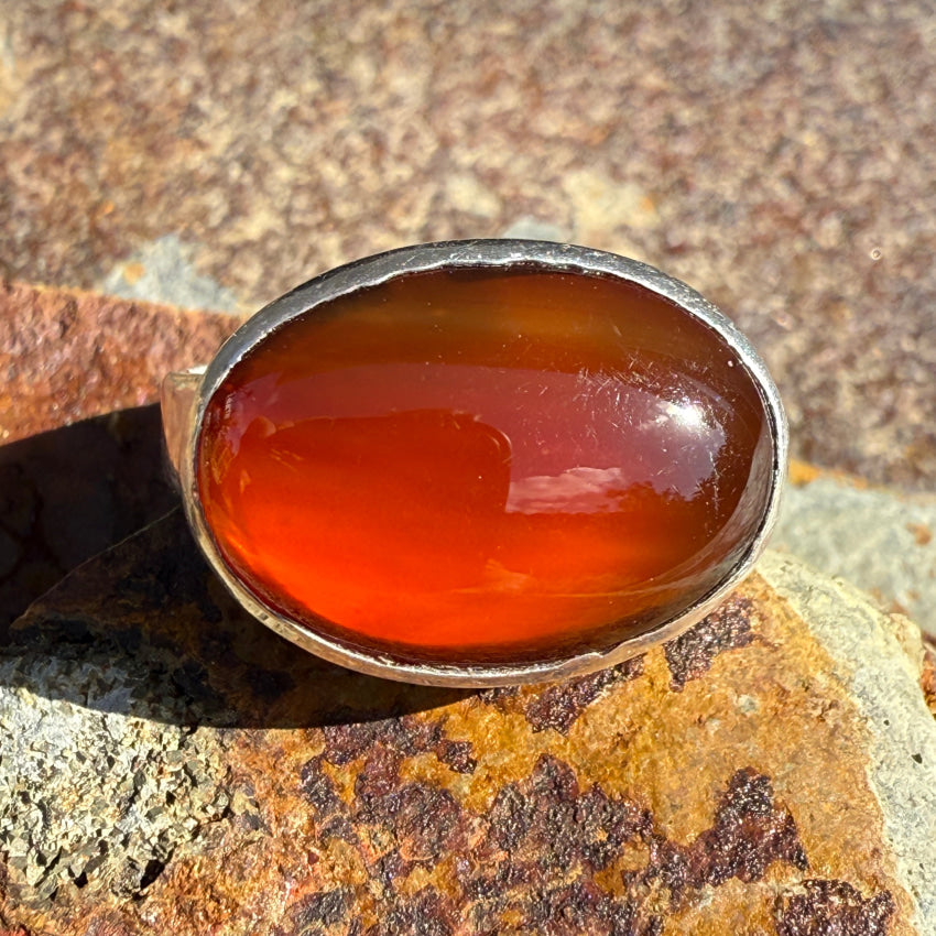 Vintage Sterling Silver & Banded Red Sardonyx Ring Size 7.5 ring