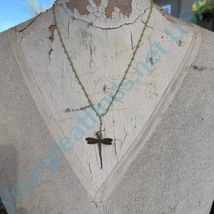 Vintage Sterling Silver Beaded Dragonfly “Y” Necklace Necklace