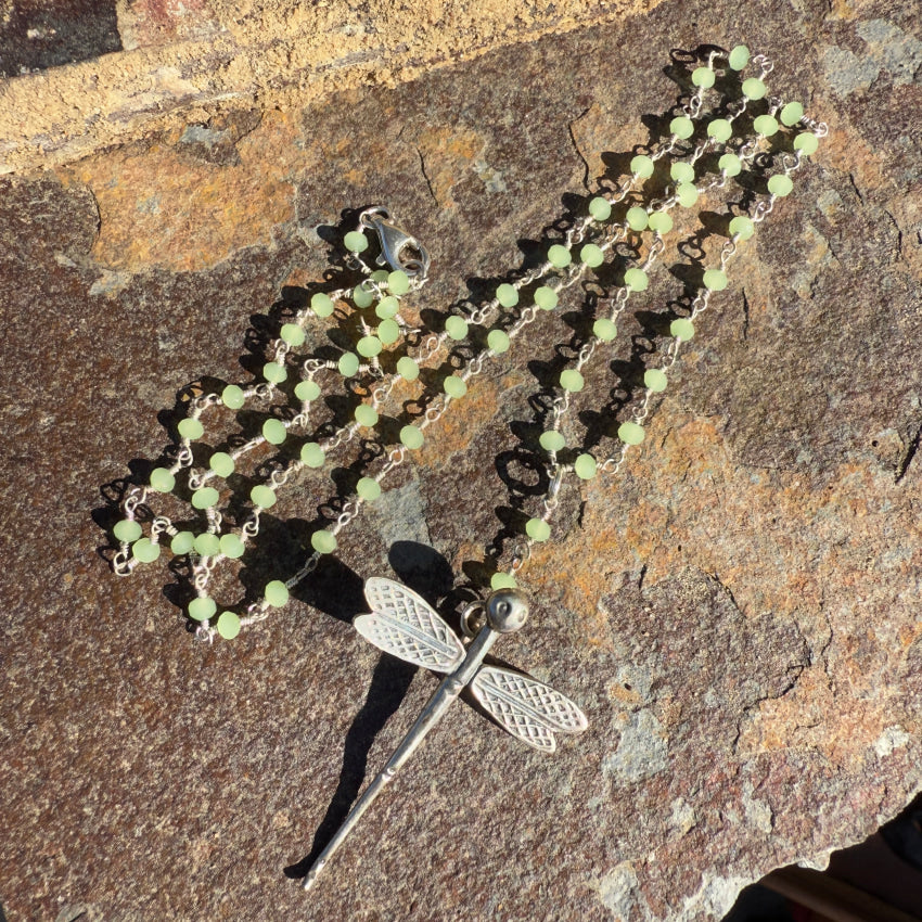 Vintage Sterling Silver Beaded Dragonfly “Y” Necklace Necklace