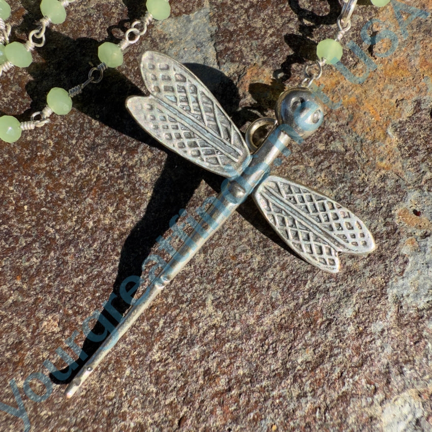 Vintage Sterling Silver Beaded Dragonfly “Y” Necklace Necklace