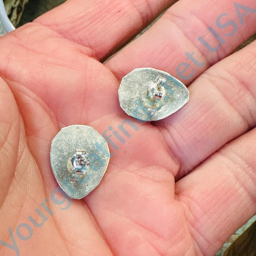 Vintage Sterling Silver Bear Track Turquoise Stud Pierced Earrings