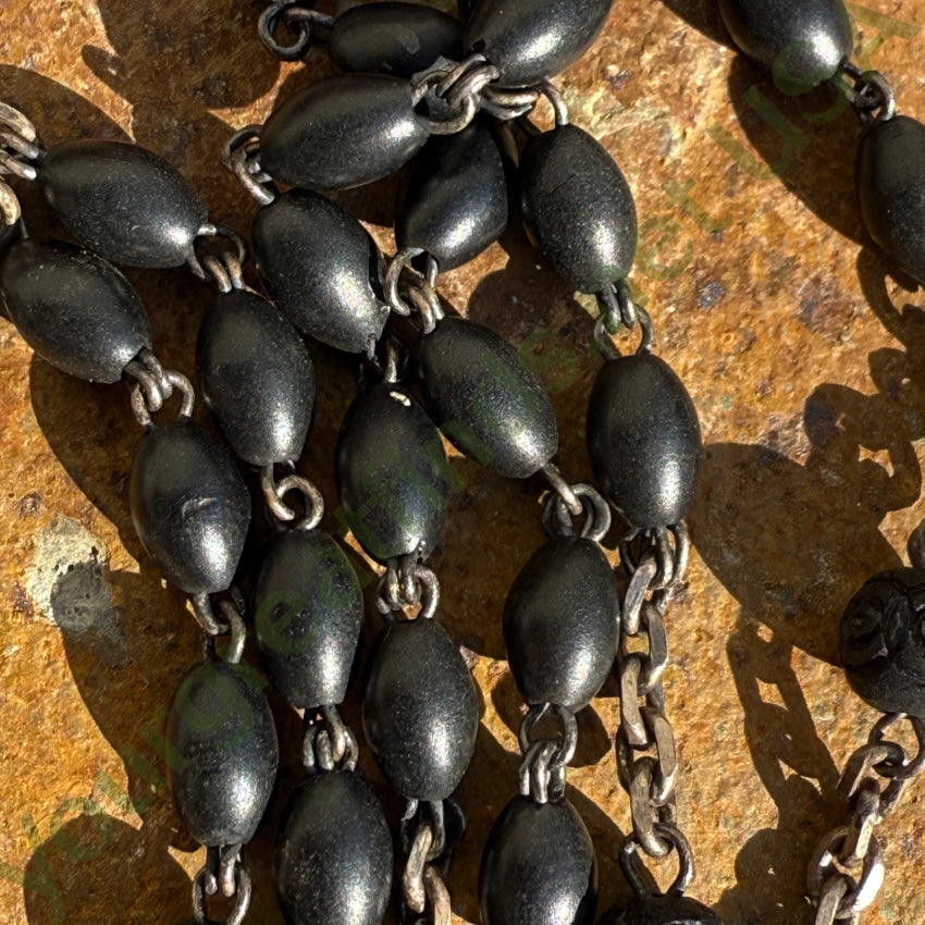 Vintage Sterling Silver & Black Coco Bead Mourning Rosary Original Tags rosary necklace