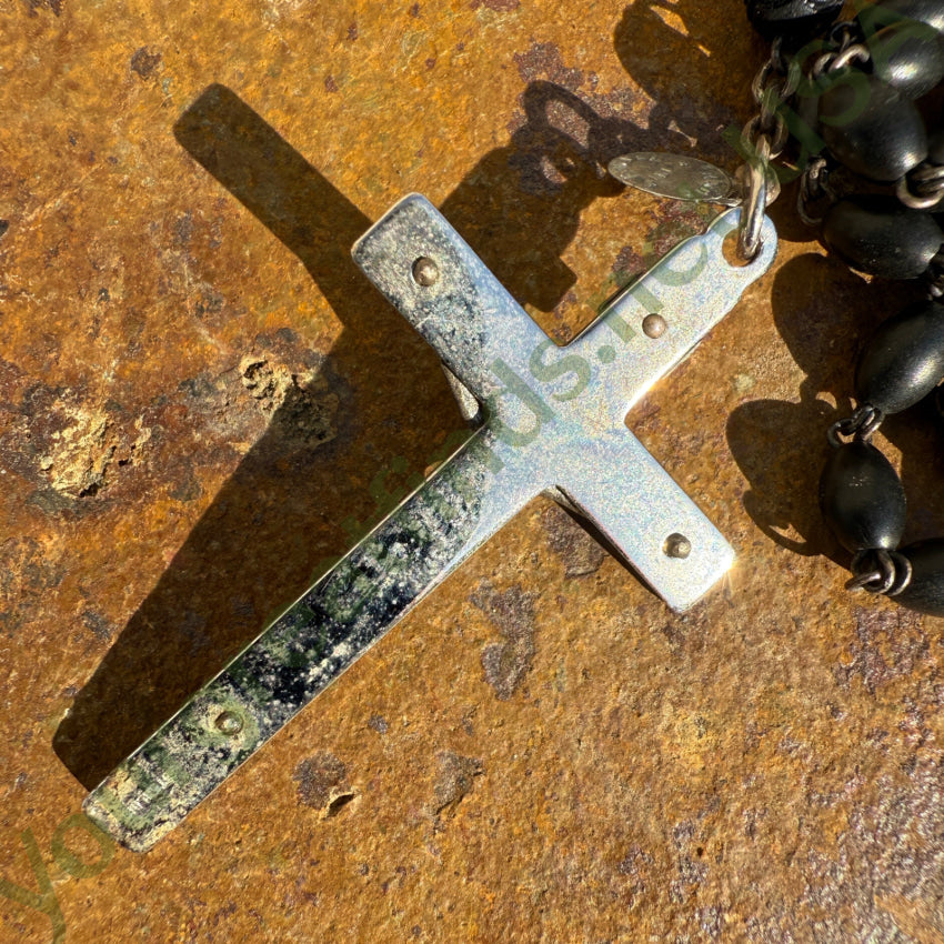 Vintage Sterling Silver & Black Coco Bead Mourning Rosary Original Tags rosary necklace