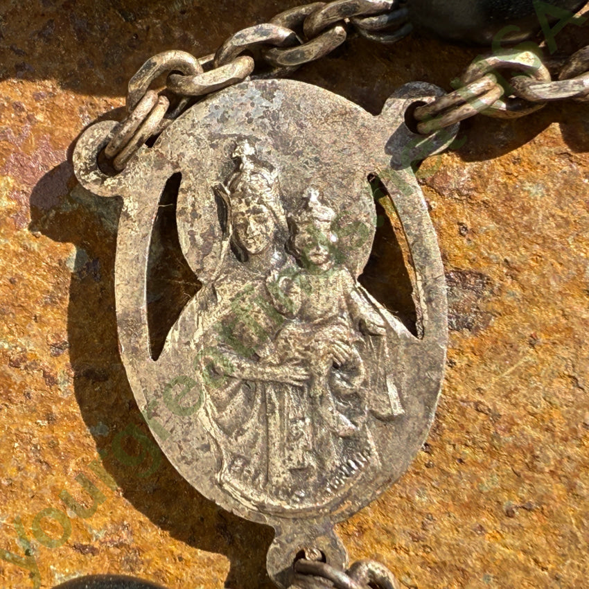 Vintage Sterling Silver & Black Coco Bead Mourning Rosary Original Tags rosary necklace