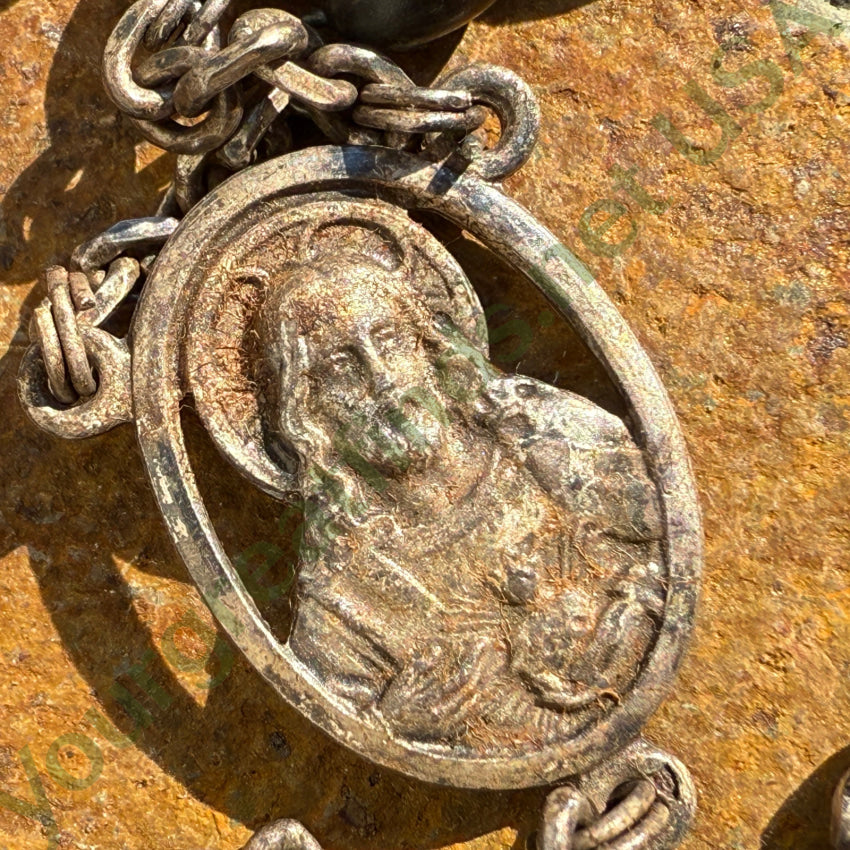 Vintage Sterling Silver & Black Coco Bead Mourning Rosary Original Tags rosary necklace