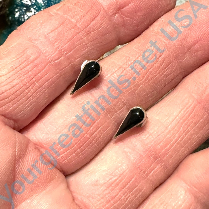 Vintage Sterling Silver Black Coral Pierced Post Stud Earrings