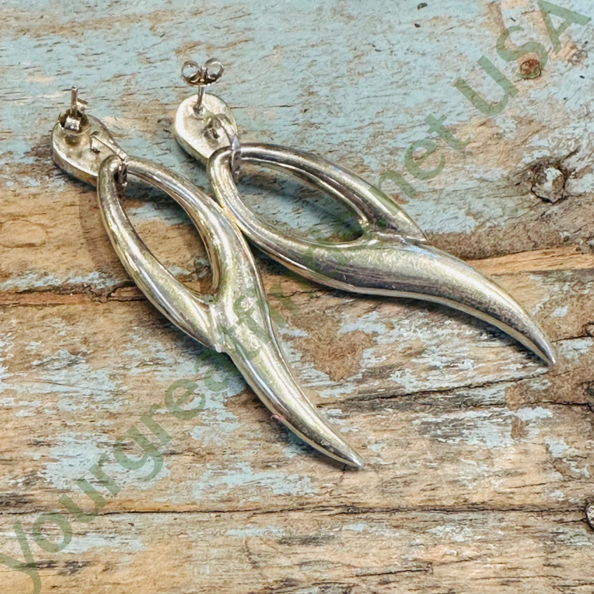 Vintage Sterling Silver Black Enamel Pierced Earrings