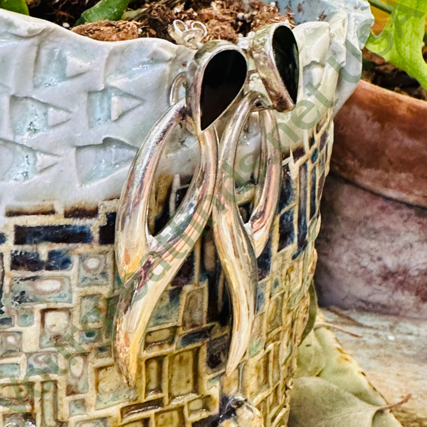 Vintage Sterling Silver Black Enamel Pierced Earrings