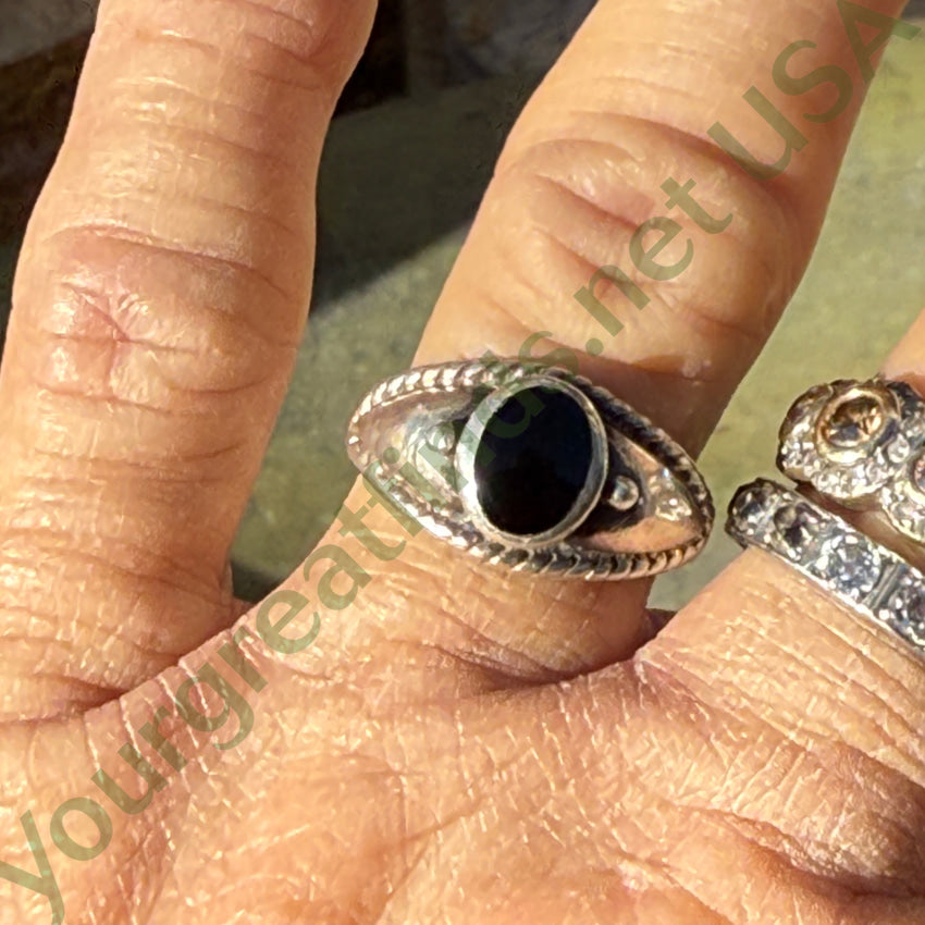 Vintage Sterling Silver & Black Enamel Signet Ring 8 ring