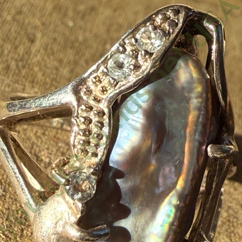 Vintage Sterling Silver Black Fresh Water Pearl Aquamarine Ring Size 7 ring