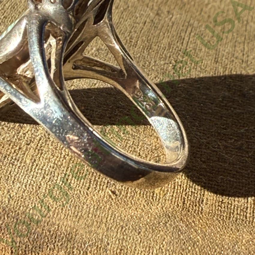 Vintage Sterling Silver Black Fresh Water Pearl Aquamarine Ring Size 7 ring