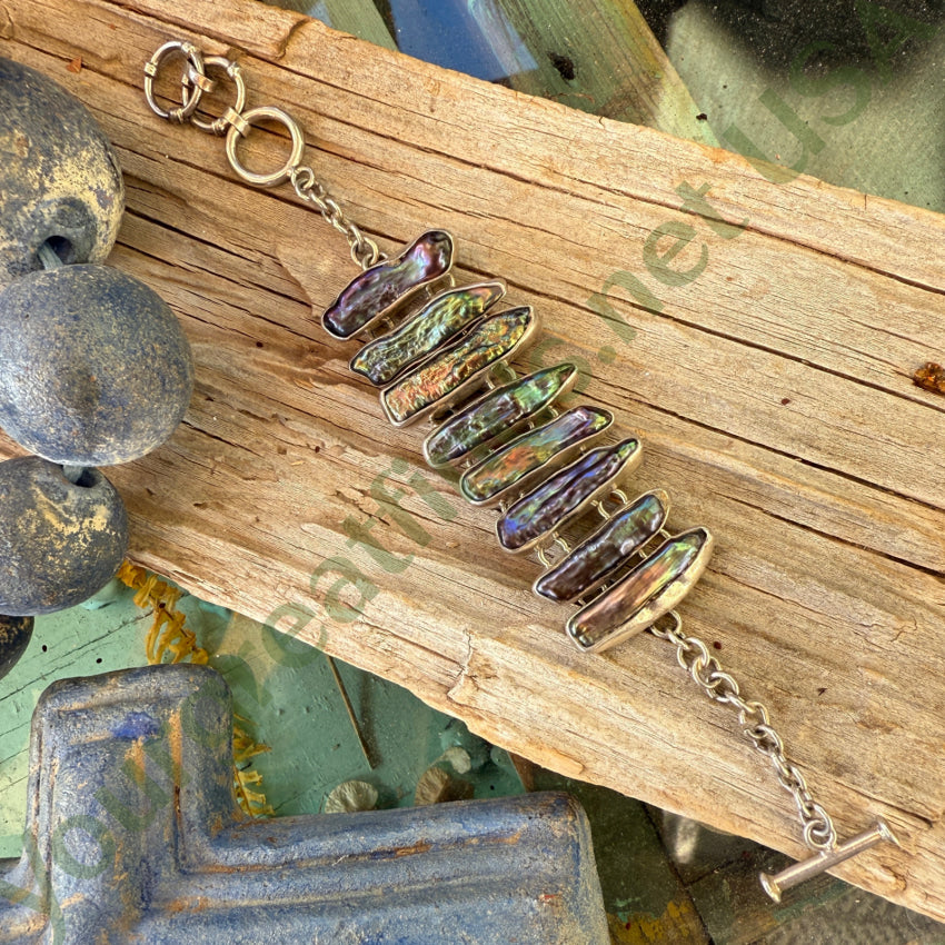 Vintage Sterling Silver & Black Freshwater Pearl Bracelet Bracelets