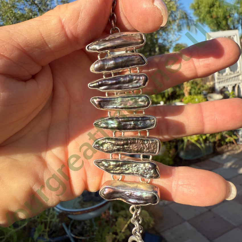 Vintage Sterling Silver & Black Freshwater Pearl Bracelet Bracelets