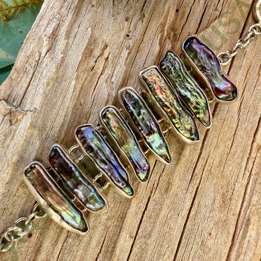 Vintage Sterling Silver & Black Freshwater Pearl Bracelet Bracelets