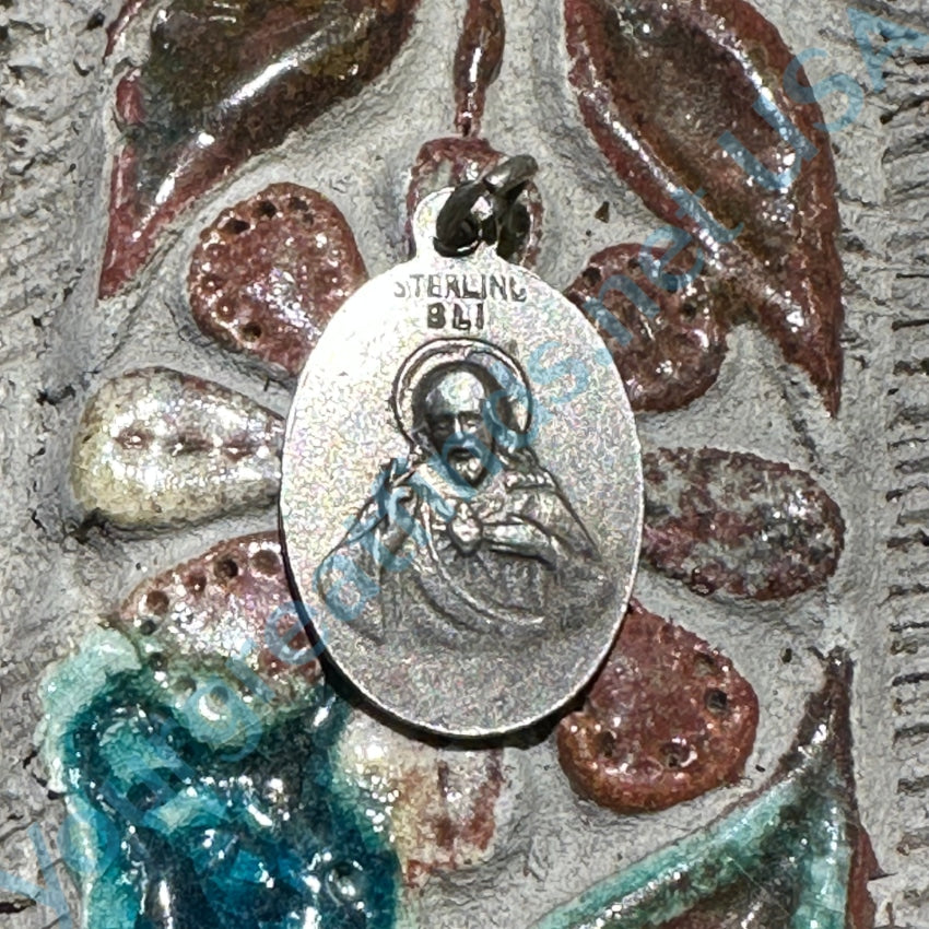 Vintage Sterling Silver Blessed Mother Jesus Devotional Pendant Charm