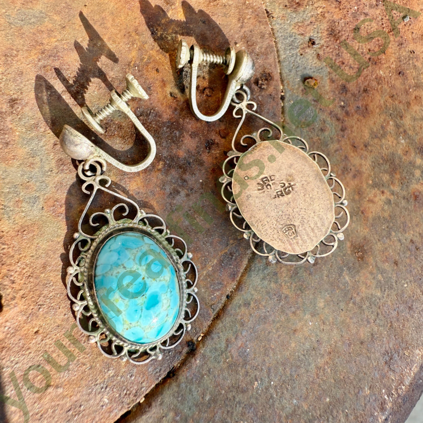 Vintage Sterling Silver Blue Art Glass Earrings earrings