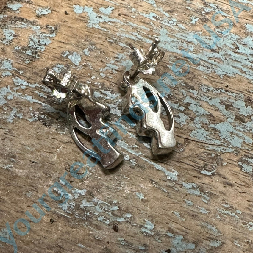 Vintage Sterling Silver &amp; Blue Opal Heart Pierced Earrings