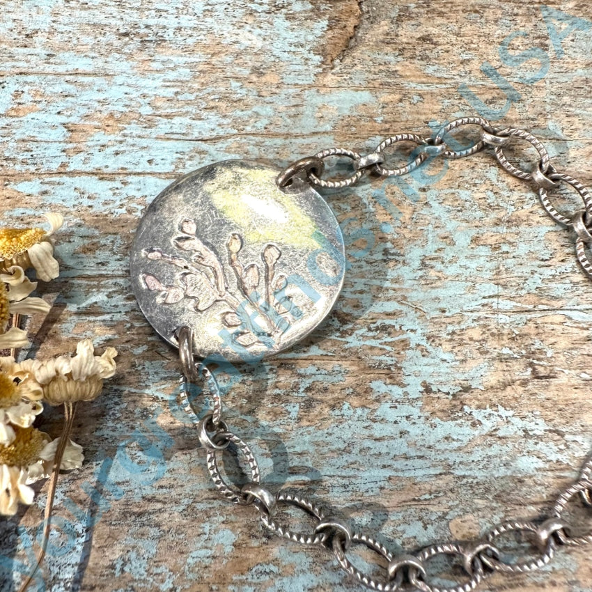 Vintage Sterling Silver Botanical Id Bracelet