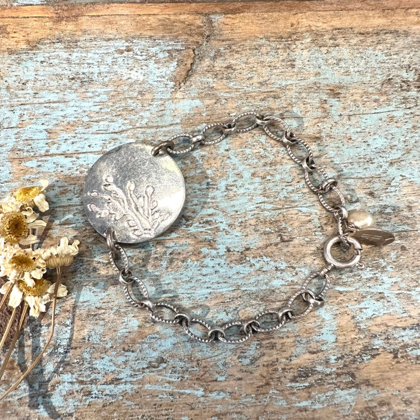 Vintage Sterling Silver Botanical Id Bracelet