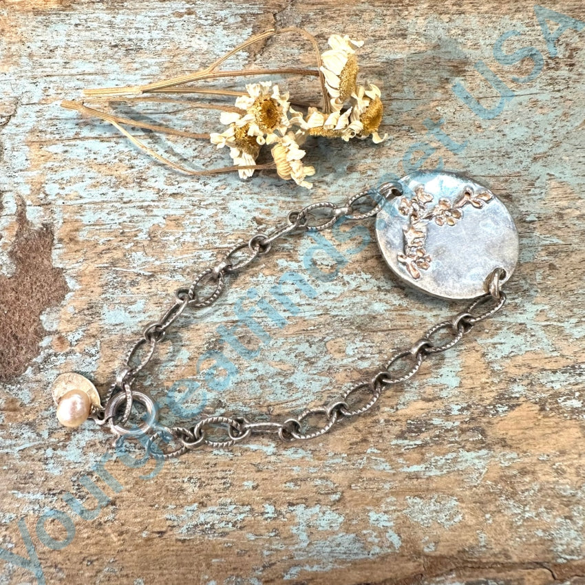 Vintage Sterling Silver Botanical Id Bracelet