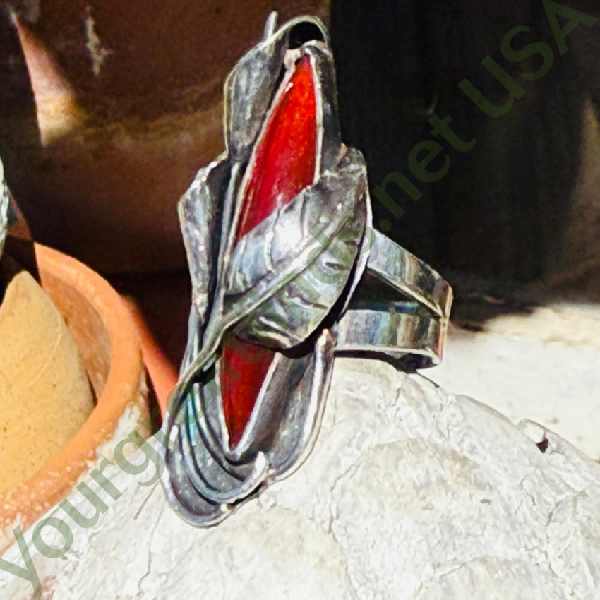 VIntage Sterling Silver Botanical Themed Long Ring Size 7.5 ring