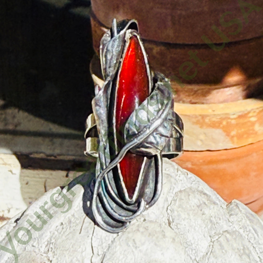 VIntage Sterling Silver Botanical Themed Long Ring Size 7.5 ring