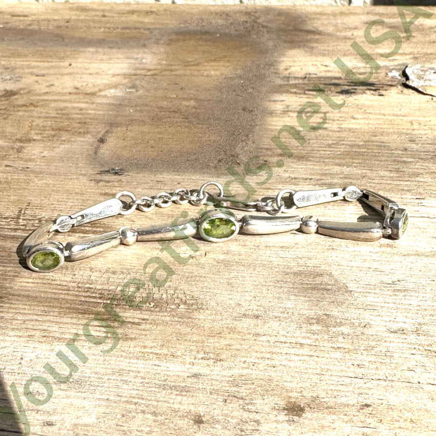 Vintage Sterling Silver Bracelet Green Stones