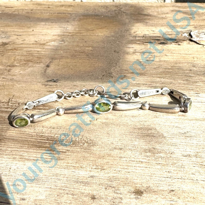 Vintage Sterling Silver Bracelet Green Stones