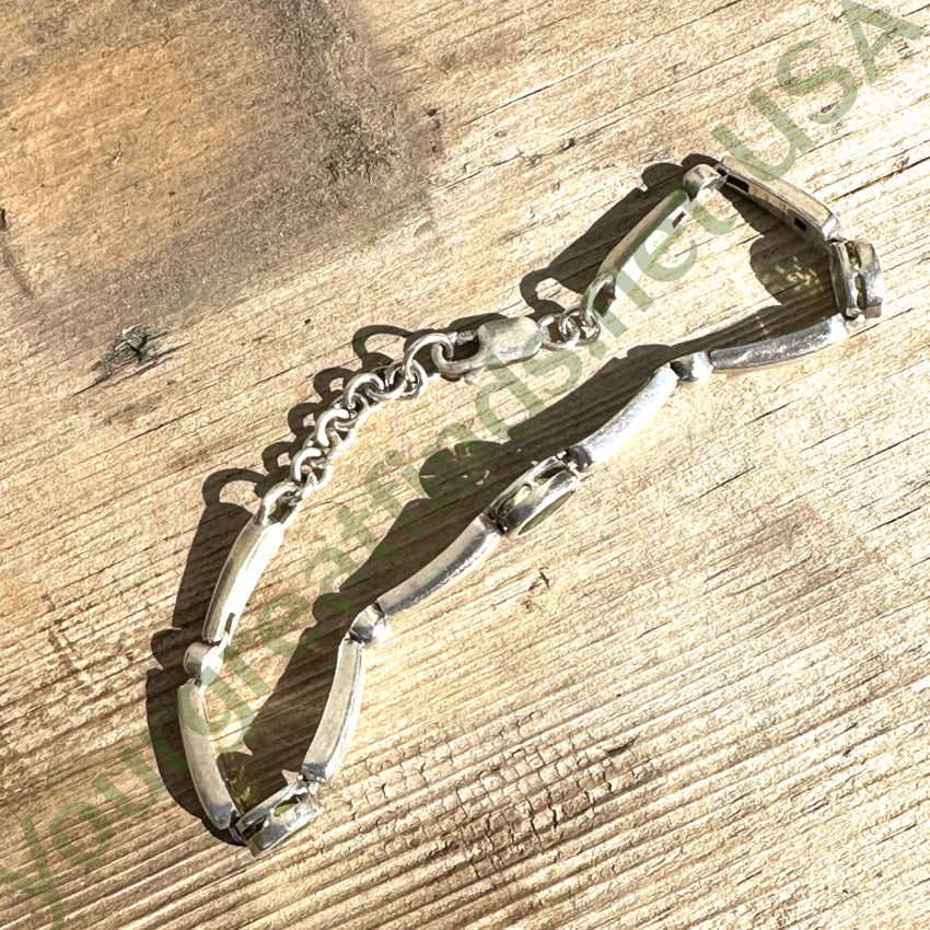 Vintage Sterling Silver Bracelet Green Stones