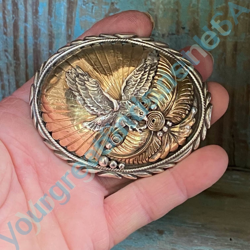 Vintage Sterling Silver Brass Appliqué Eagle Belt Buckle Yourgreatfinds