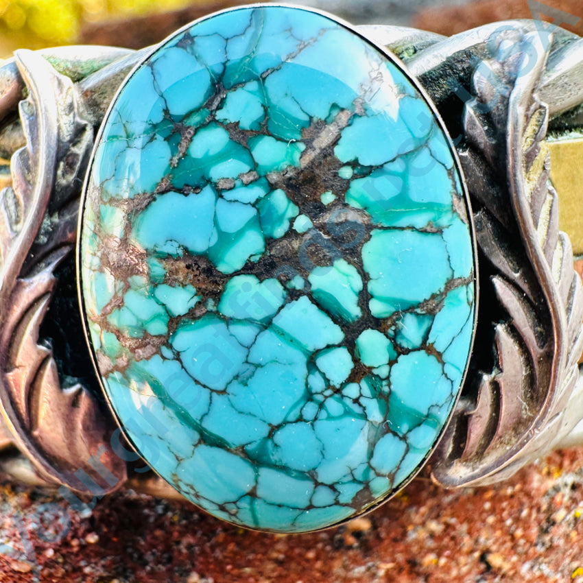 Vintage Sterling Silver Brass Copper Spiderweb Turquoise Cuff Bracelet Bracelet