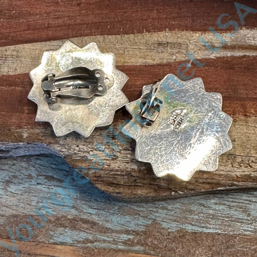 Vintage Sterling Silver Brass Sun Earrings Mexico Clip