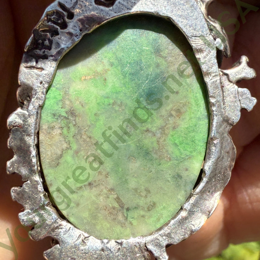 Vintage Sterling Silver & Bright Green Moss Agate Necklace necklace