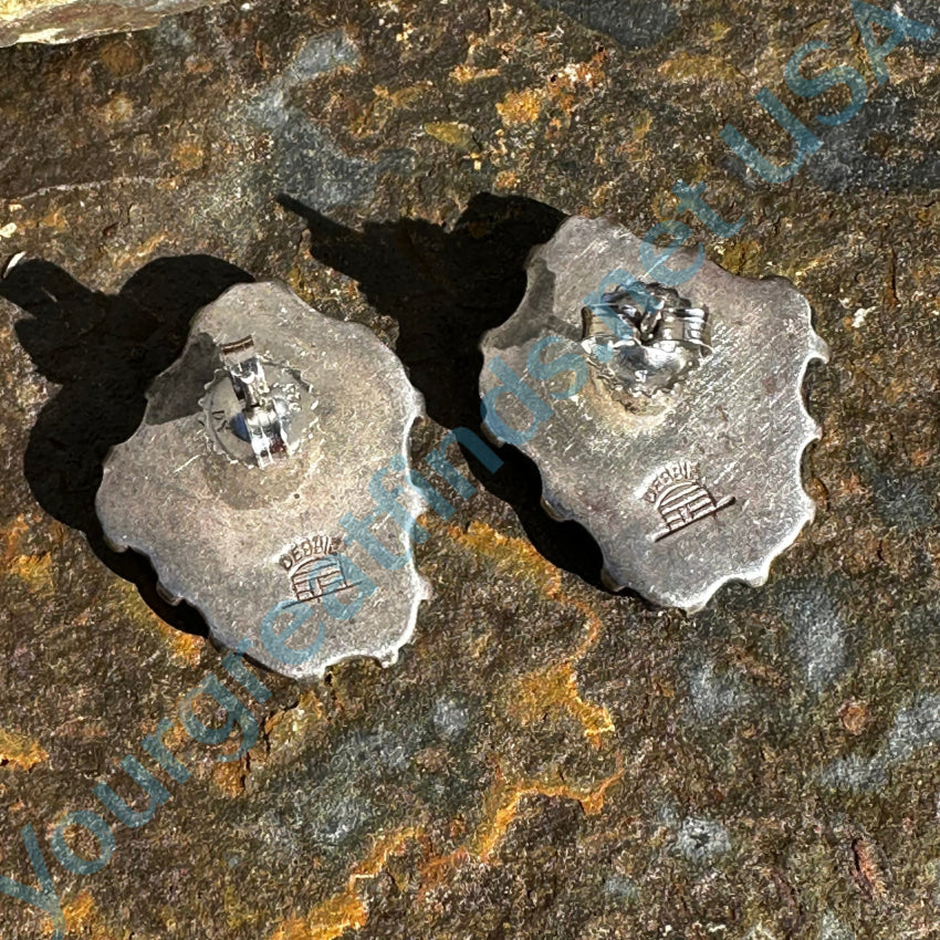 Vintage Sterling Silver & Bright Turquoise Pierced Earrings Navajo