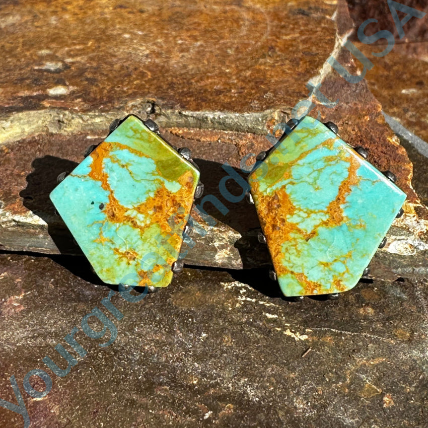 Vintage Sterling Silver & Bright Turquoise Pierced Earrings Navajo