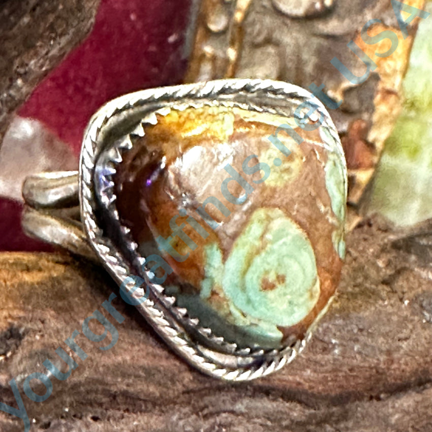 Vintage Sterling Silver Brown Swirl Turquoise Ring Size 10 1/4 Rings
