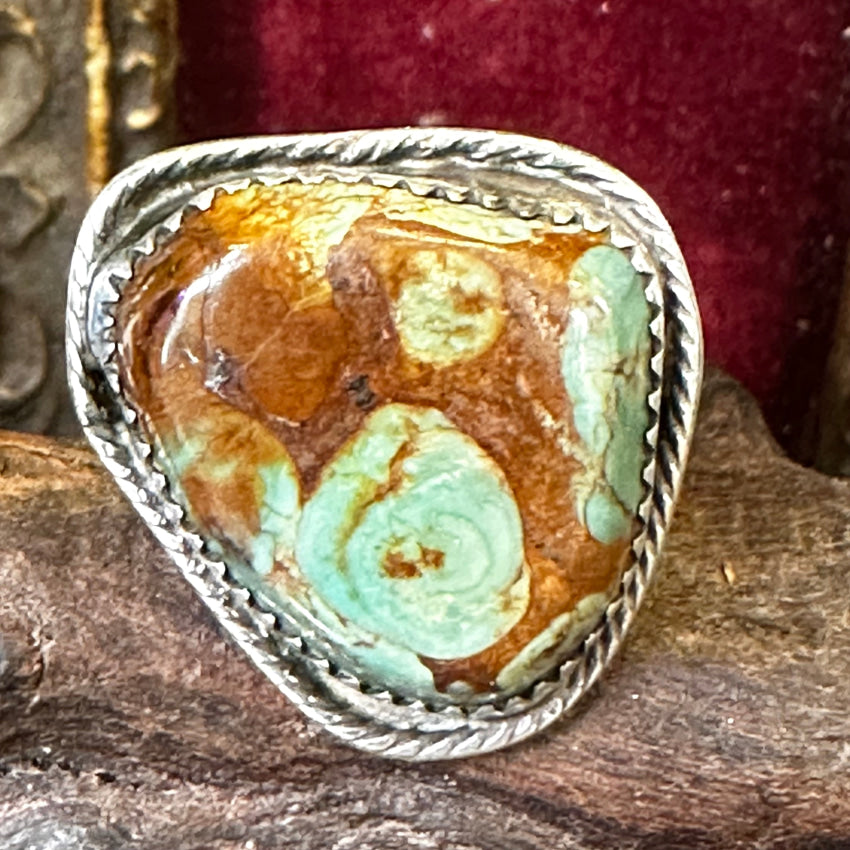 Vintage Sterling Silver Brown Swirl Turquoise Ring Size 10 1/4 Rings