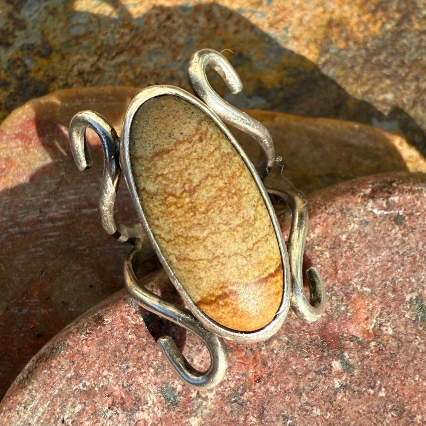 Vintage Sterling Silver & Bruneau Canyon Jasper Ring Size 5 3/4 ring
