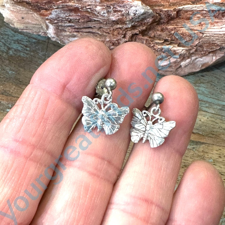Vintage Sterling Silver Butterfly Pierced Earrings