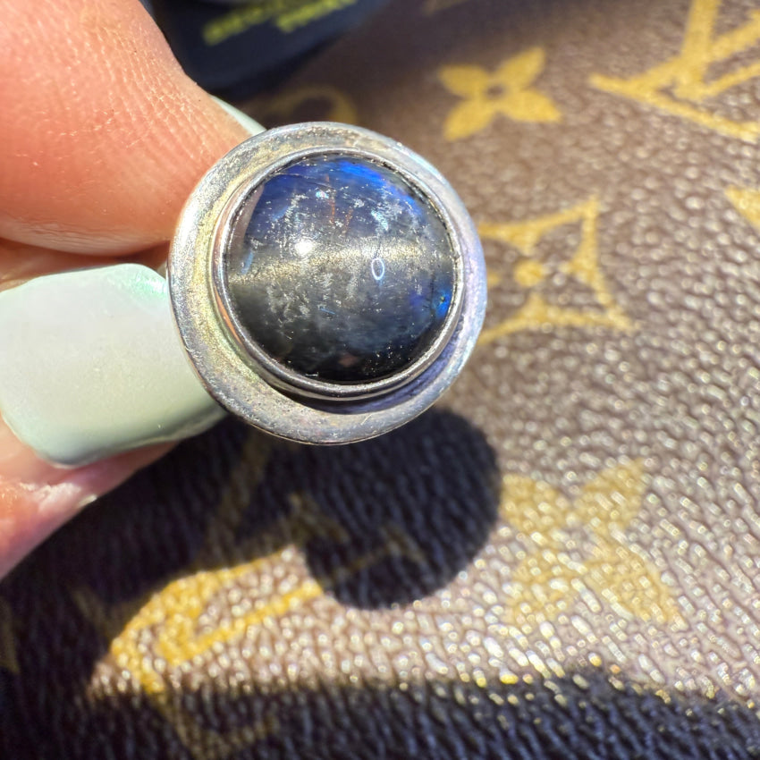 Vintage Sterling Silver Cat’s Eye Blue Moonstone Ring 8 ring