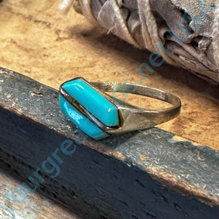 Vintage Sterling Silver Channel Inlay Turquoise Ring Size 9.25