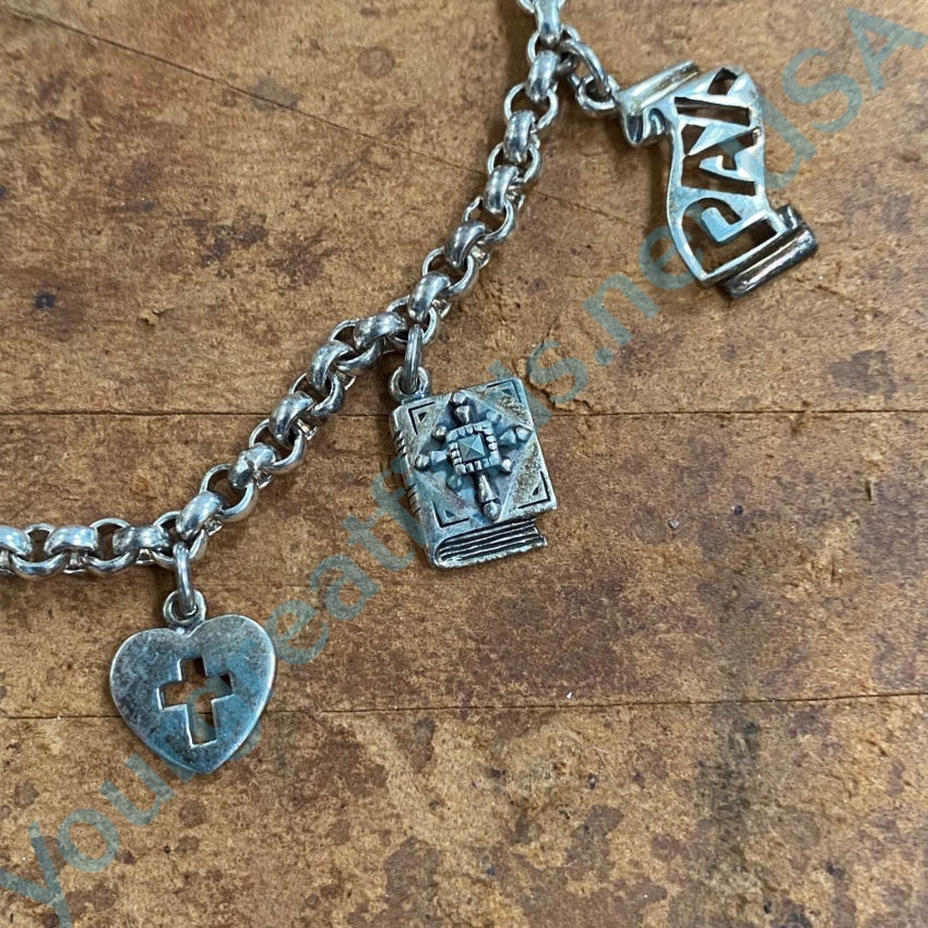 Vintage Sterling Silver Christian Themed Charm Bracelet