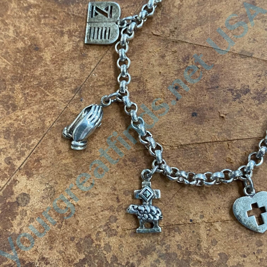 Vintage Sterling Silver Christian Themed Charm Bracelet