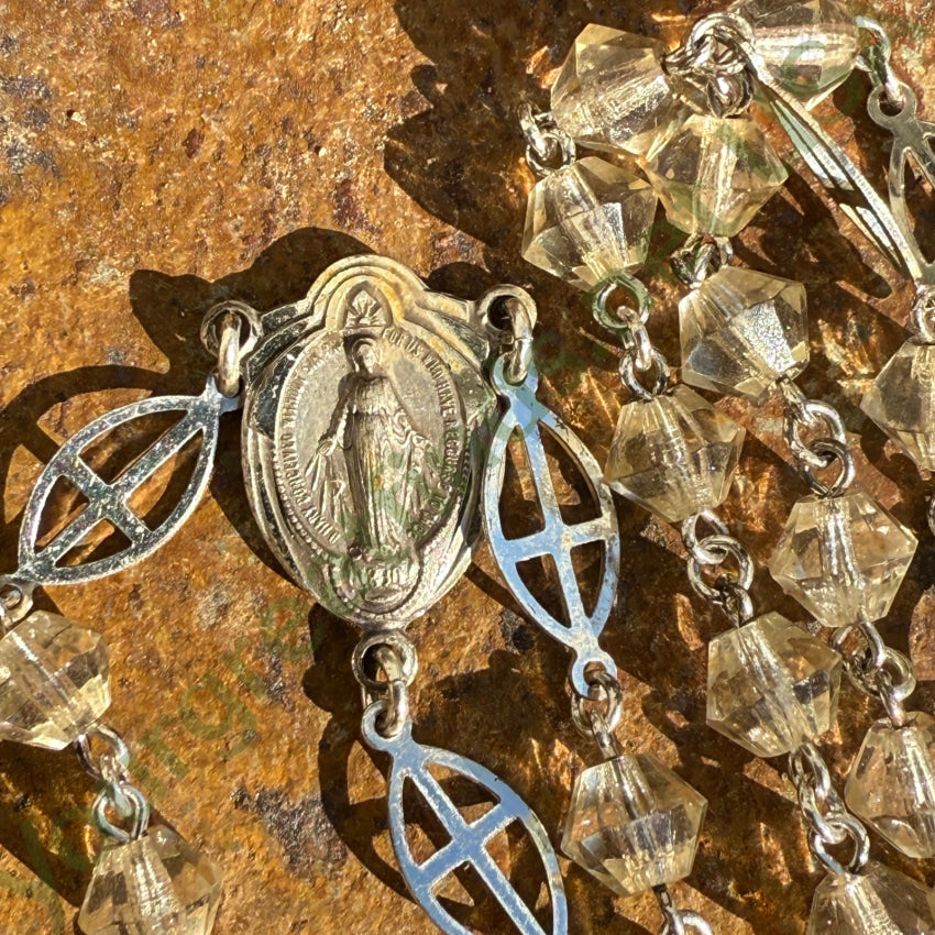 Vintage Sterling Silver Clear Glass Bead Catholic Rosary rosary necklace