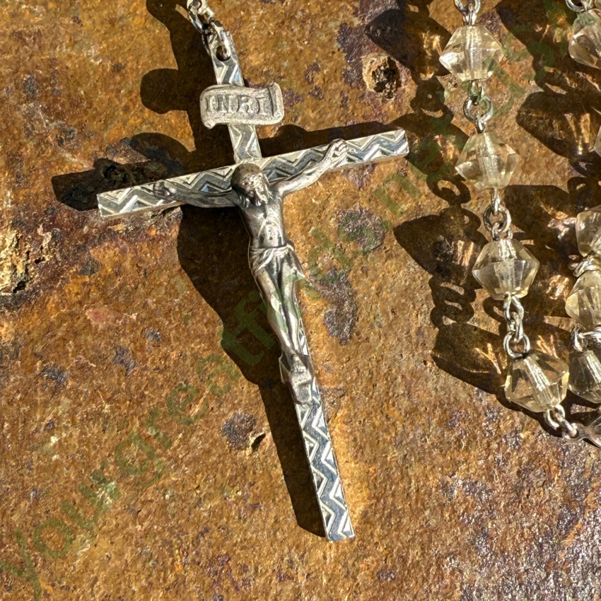 Vintage Sterling Silver Clear Glass Bead Catholic Rosary rosary necklace