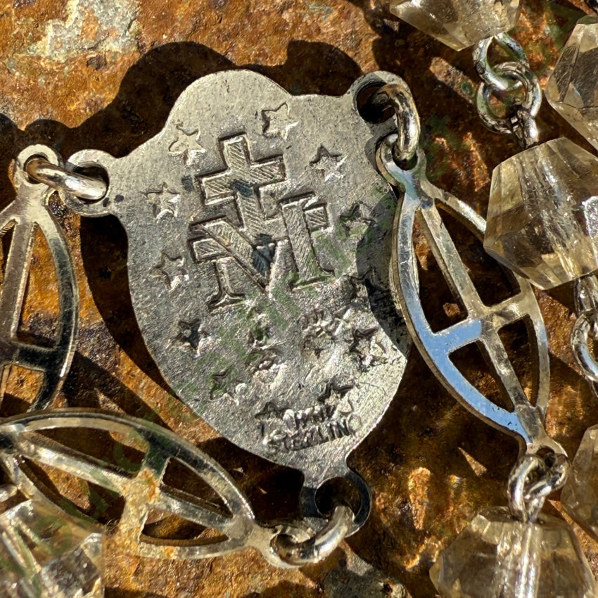 Vintage Sterling Silver Clear Glass Bead Catholic Rosary rosary necklace