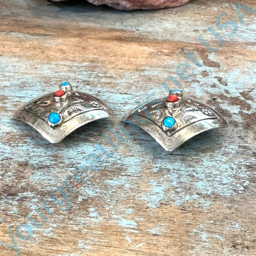 Vintage Sterling Silver Clip Earrings Southwestern