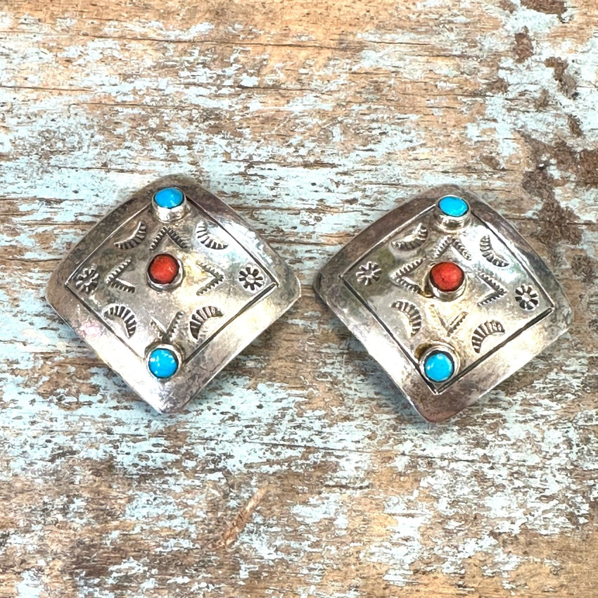 Vintage Sterling Silver Clip Earrings Southwestern