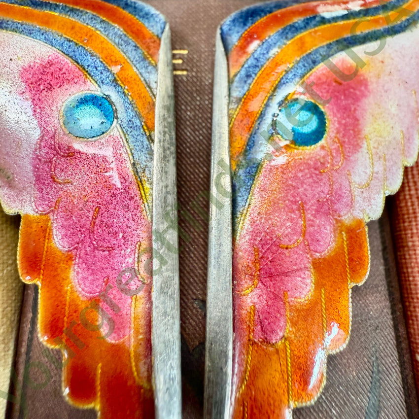 Vintage Sterling Silver Cloisonné Butterfly Wings Pins Brooch Set pin / brooch