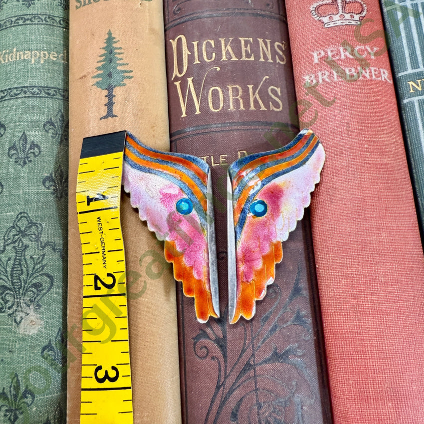 Vintage Sterling Silver Cloisonné Butterfly Wings Pins Brooch Set pin / brooch